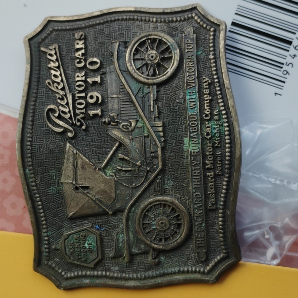 Vintage Award Design Medals Inc. Solid Brass Belt Buckle Packard Motor Cars 1910